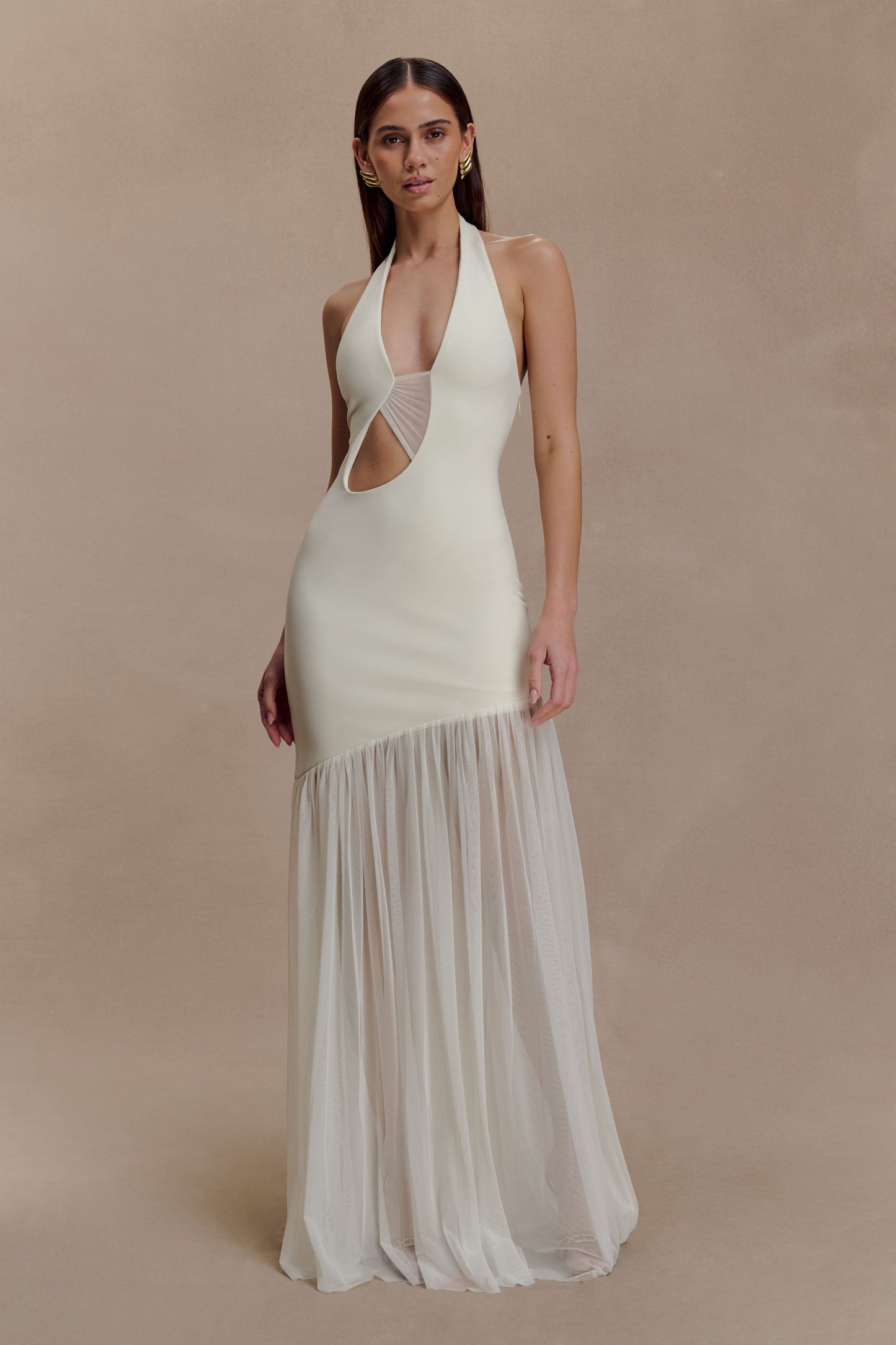 Aubree Robe Maxi en Crêpe et Mèche - Ivoire