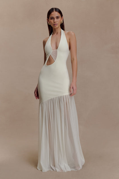 Aubree Robe Maxi en Crêpe et Mèche - Ivoire