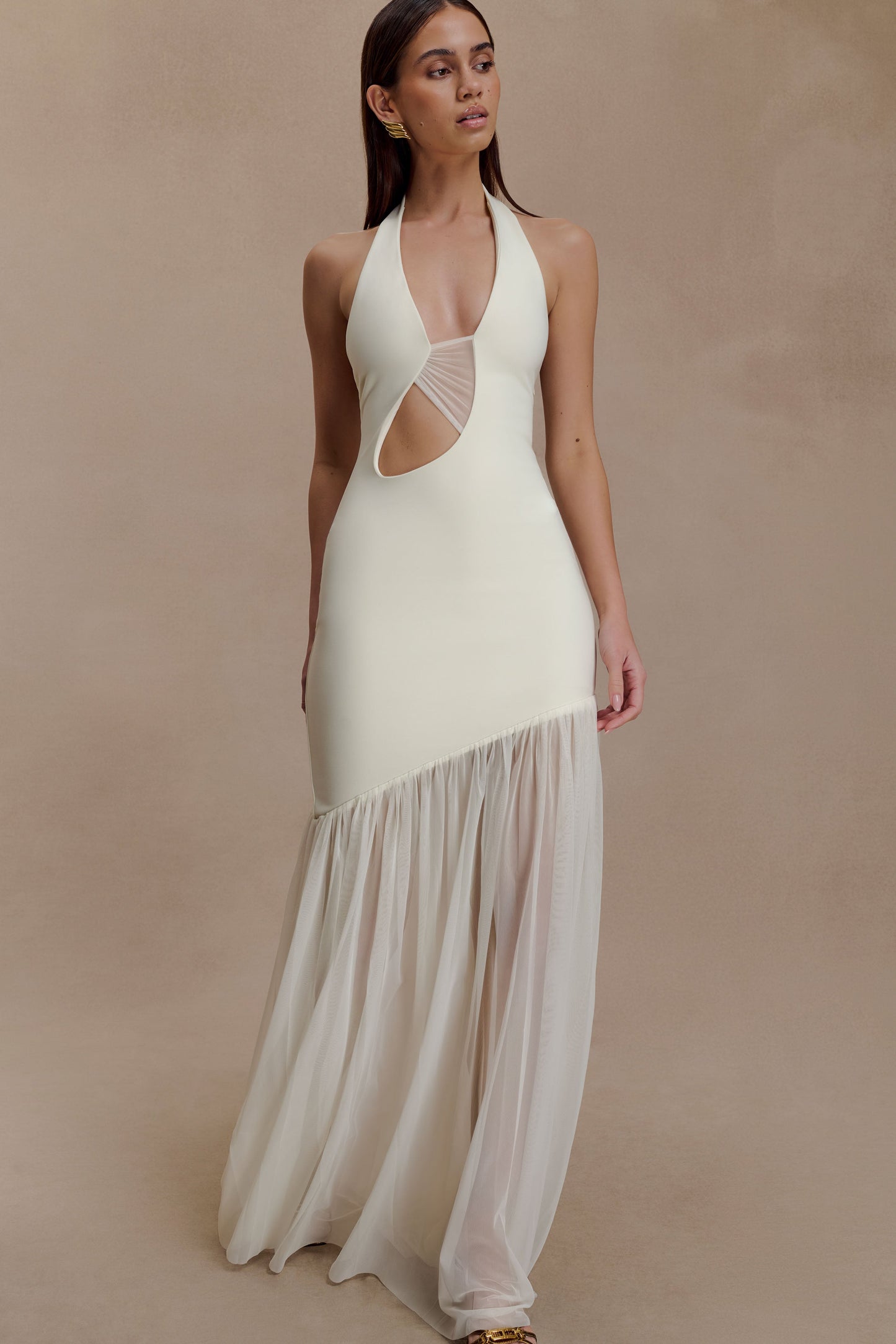 Aubree Robe Maxi en Crêpe et Mèche - Ivoire