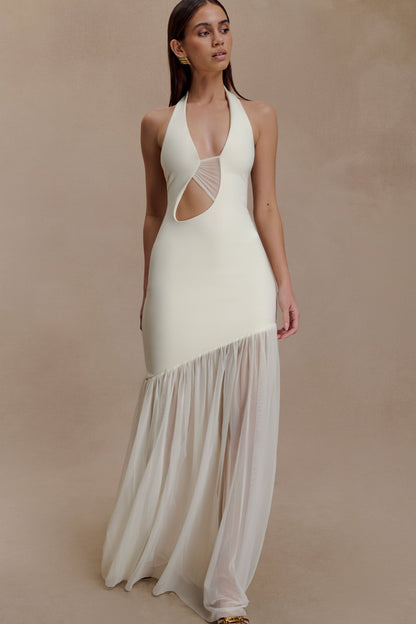 Aubree Robe Maxi en Crêpe et Mèche - Ivoire
