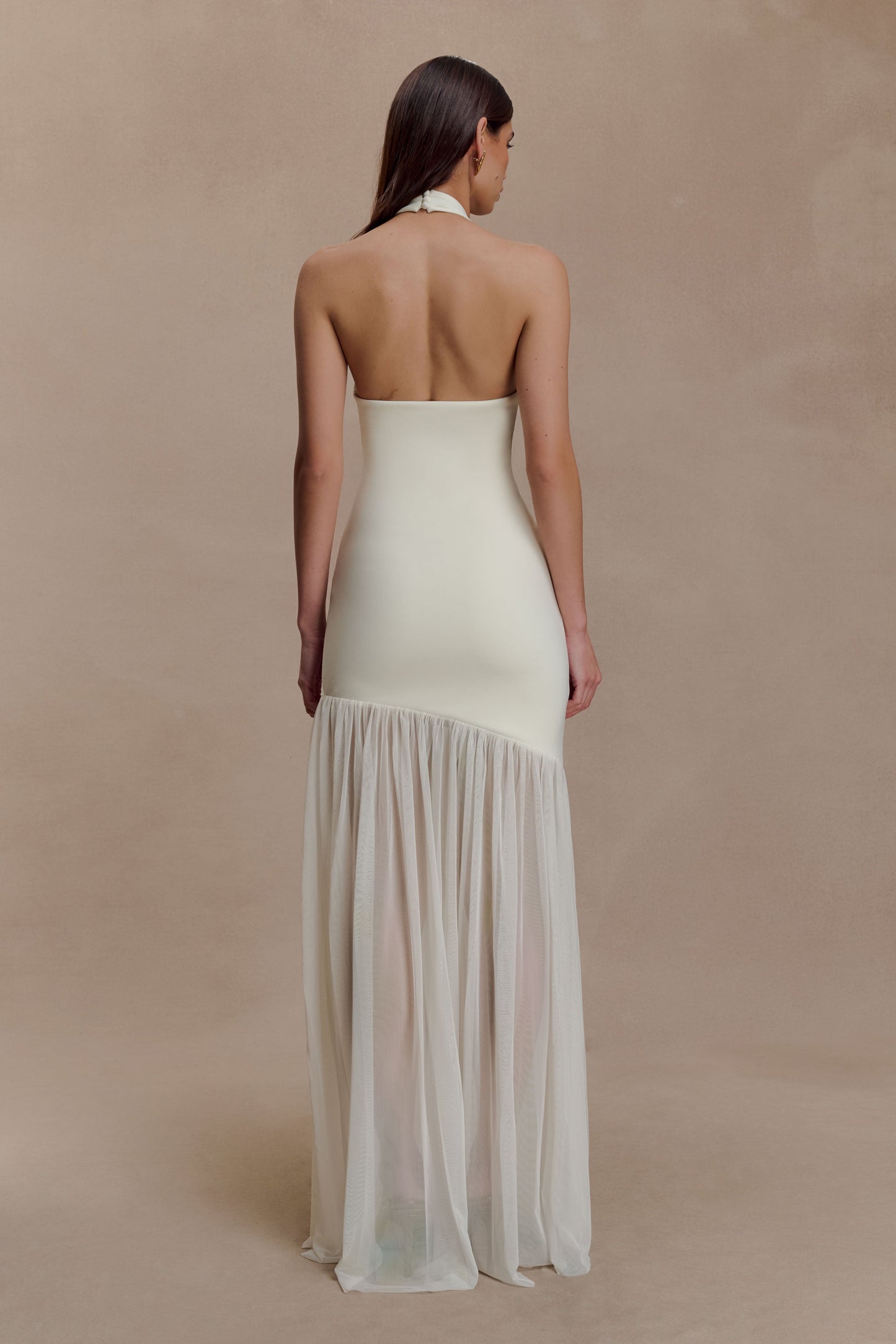 Aubree Robe Maxi en Crêpe et Mèche - Ivoire