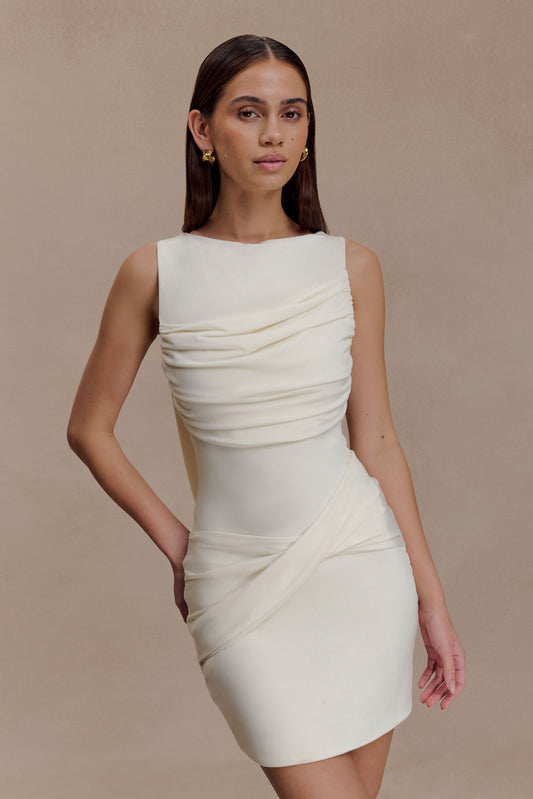 Robe mini Henley à drapé fluide - Ivoire