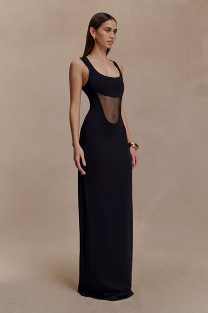 Robe Maxi en Crêpe et Maille Marlon - Noir