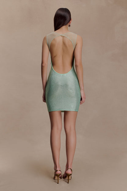 Jasmyn Mini-robe avec strass appliqués et dos en mesh - Menthe