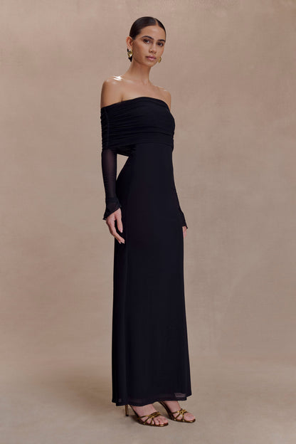 Jupe Maxi en Maille à Manches Décolletées Josie - Noir