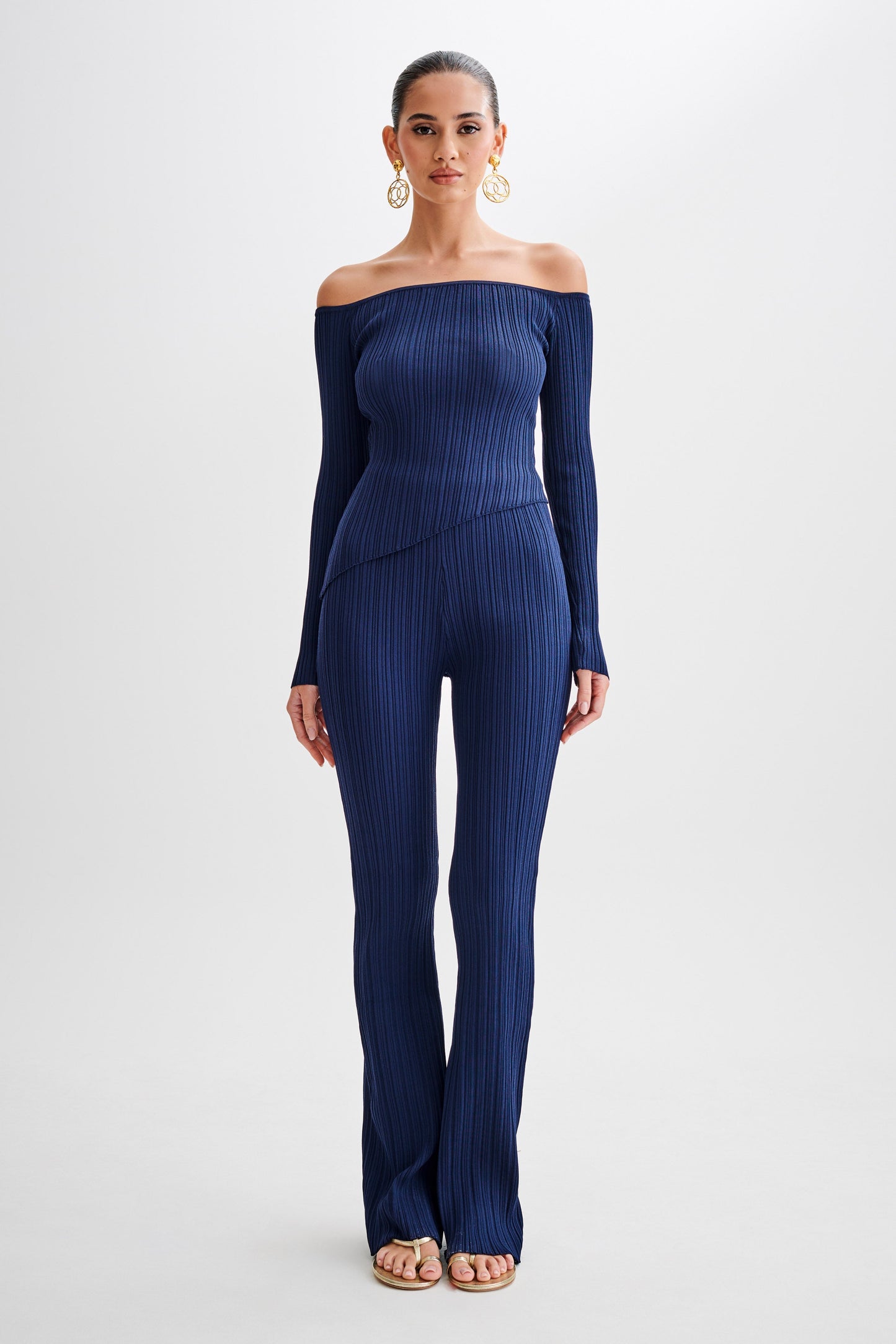Pantalon côtelé à jambes droites Chiara - Bleu marine