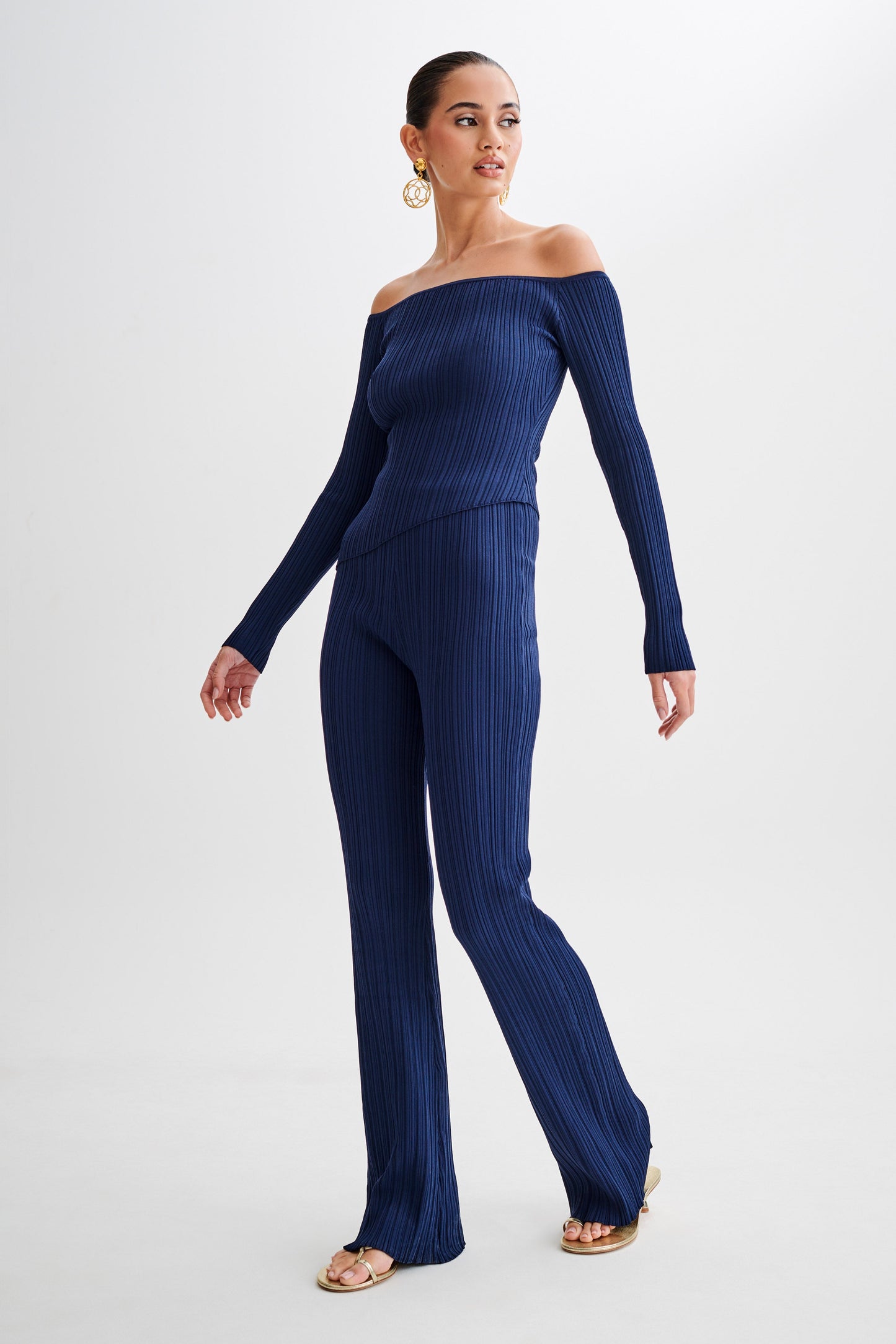 Pantalon côtelé à jambes droites Chiara - Bleu marine