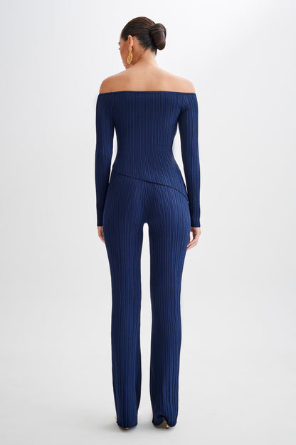 Pantalon côtelé à jambes droites Chiara - Bleu marine