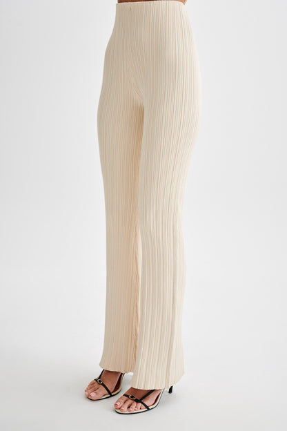 Pantalon en jersey côtelé à jambes droites Chiara - Crème