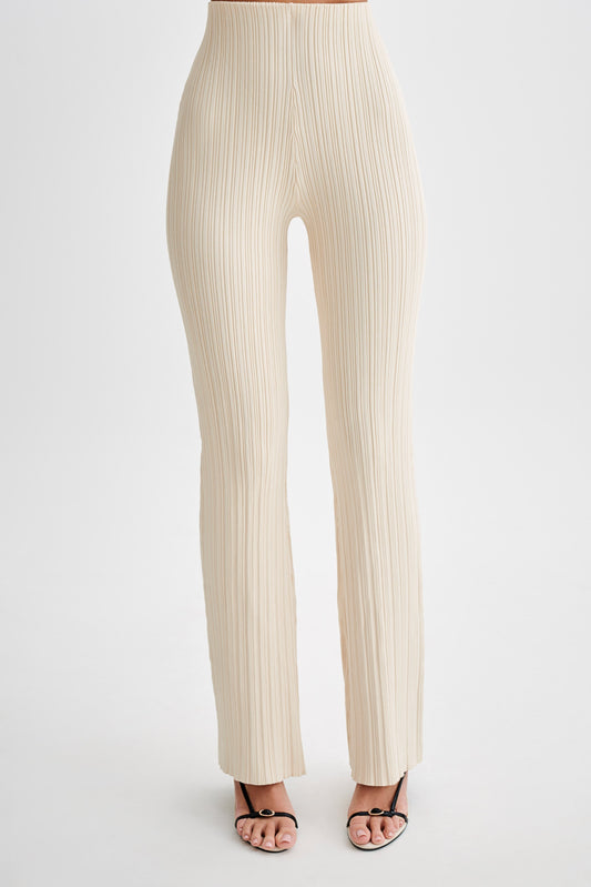 Pantalon en jersey côtelé à jambes droites Chiara - Crème