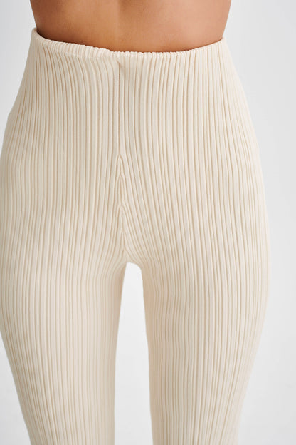 Pantalon en jersey côtelé à jambes droites Chiara - Crème