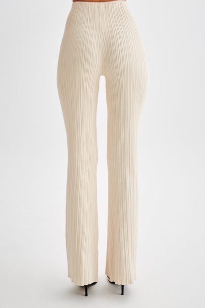 Pantalon en jersey côtelé à jambes droites Chiara - Crème