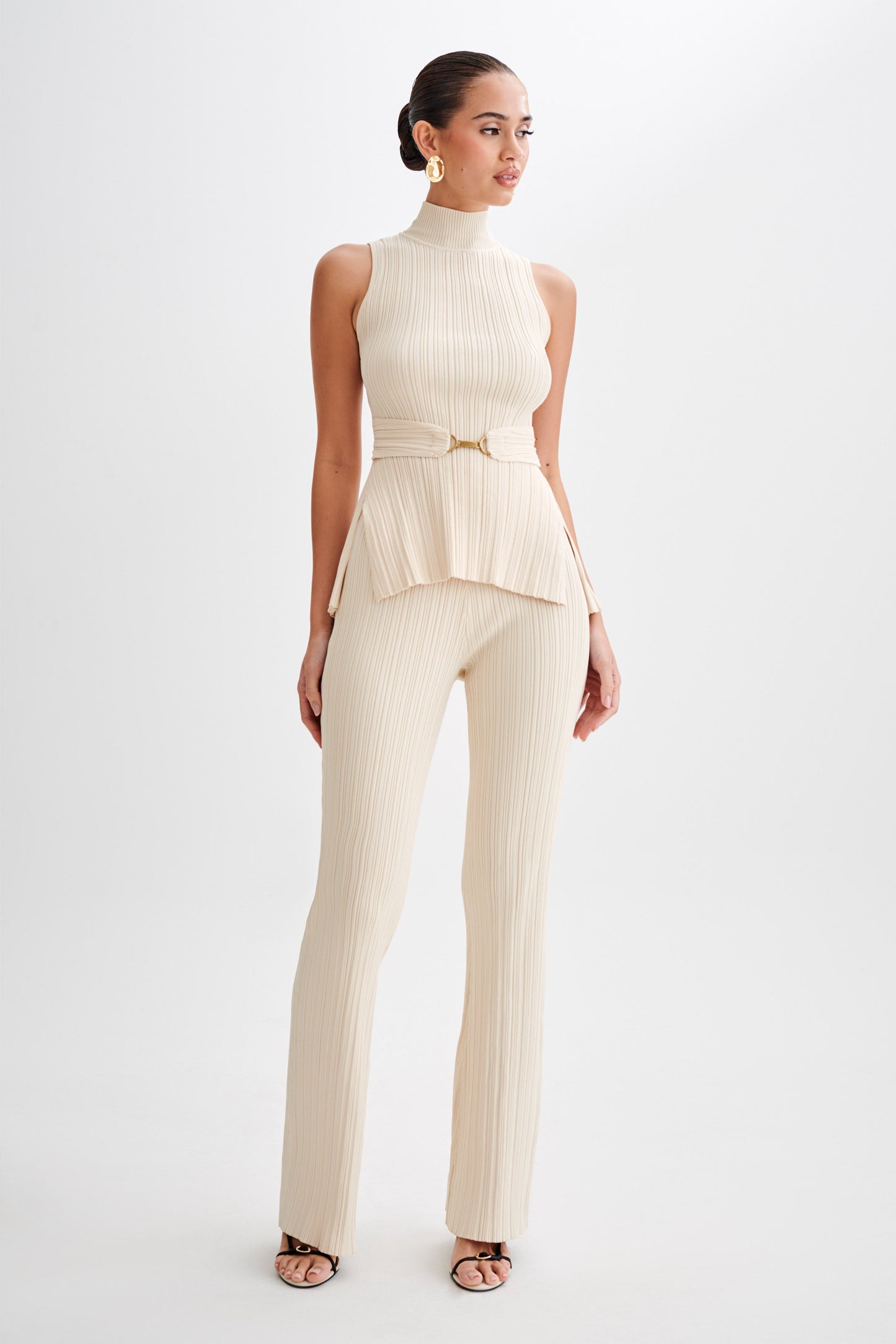 Pantalon en jersey côtelé à jambes droites Chiara - Crème