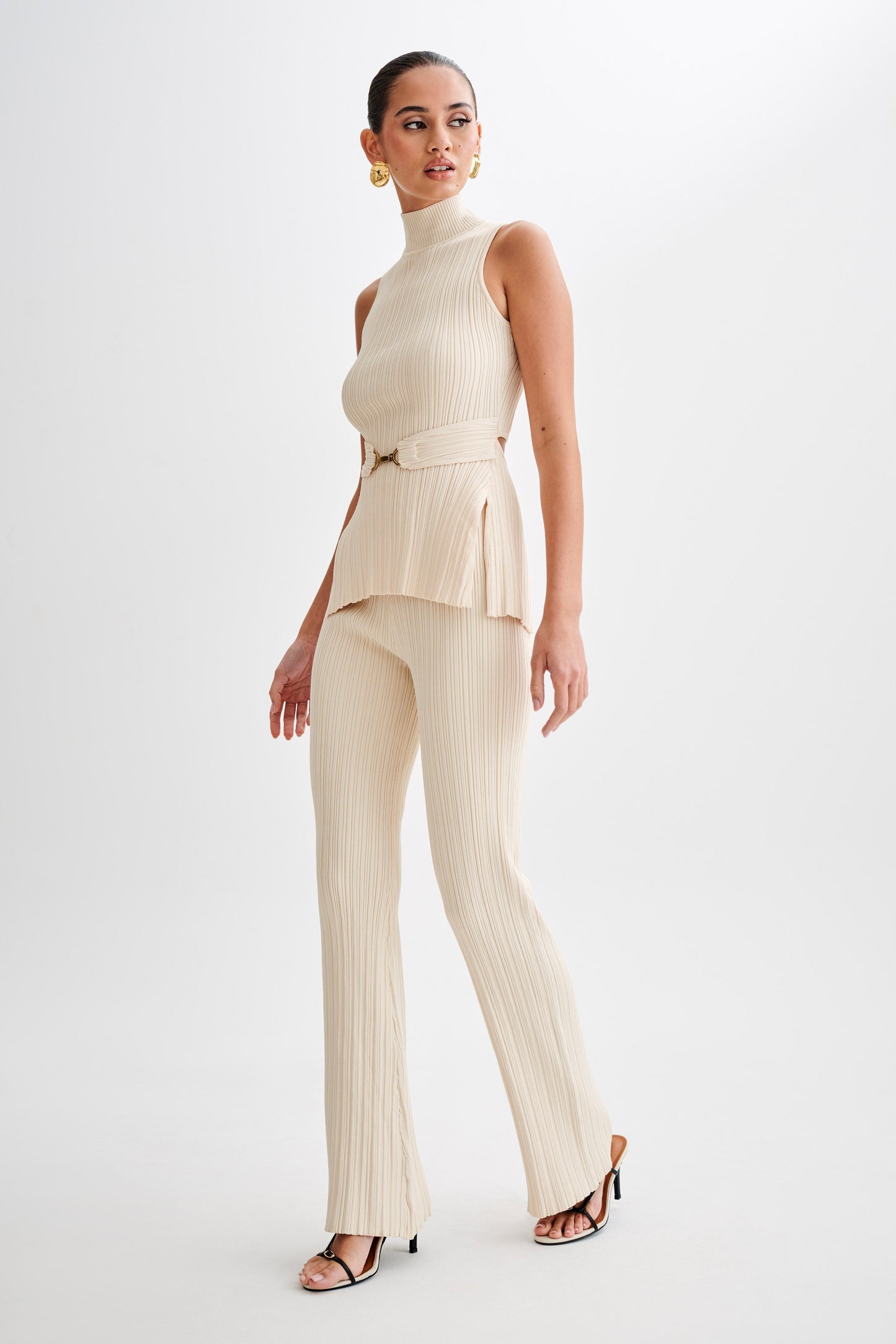 Pantalon en jersey côtelé à jambes droites Chiara - Crème