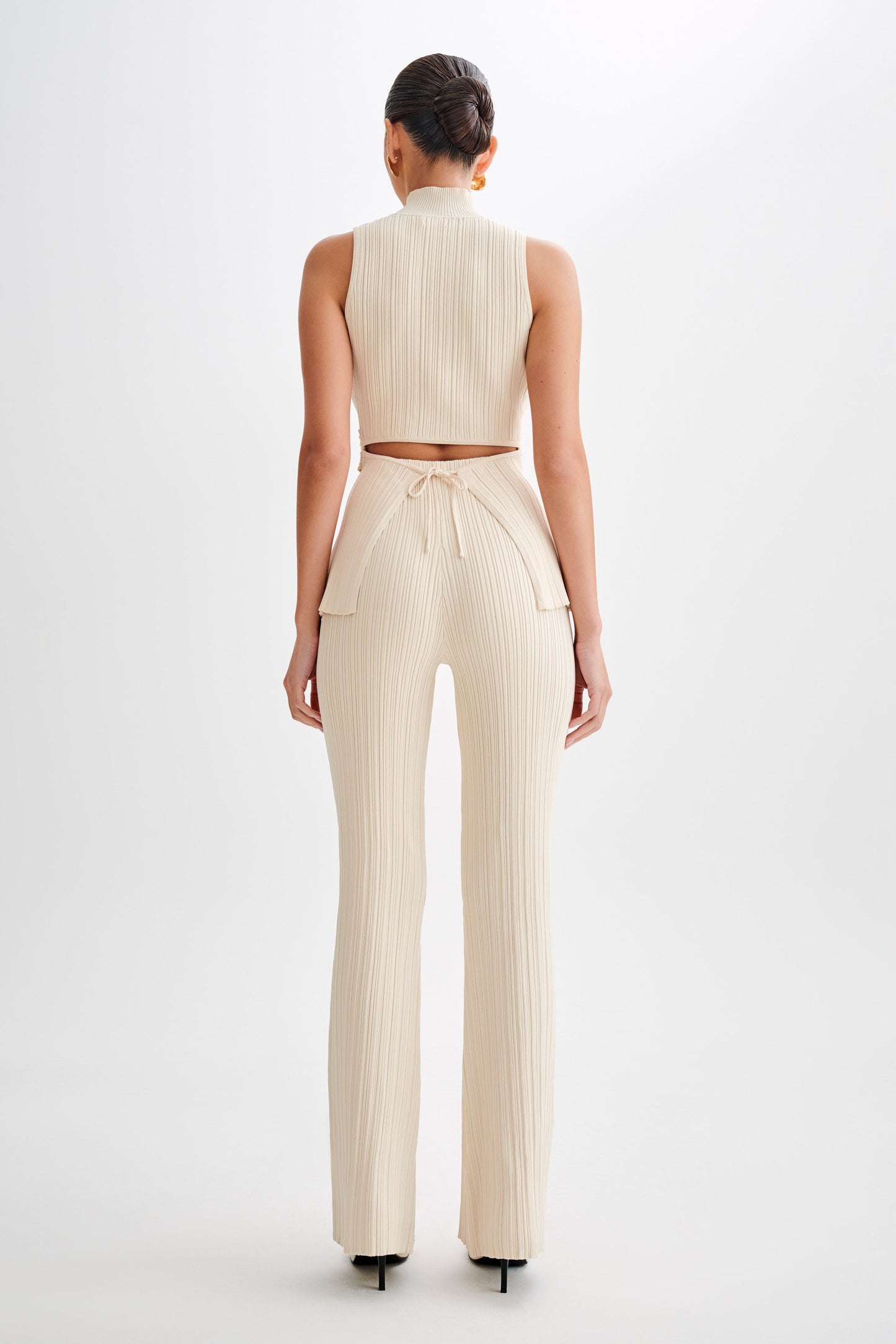 Pantalon en jersey côtelé à jambes droites Chiara - Crème