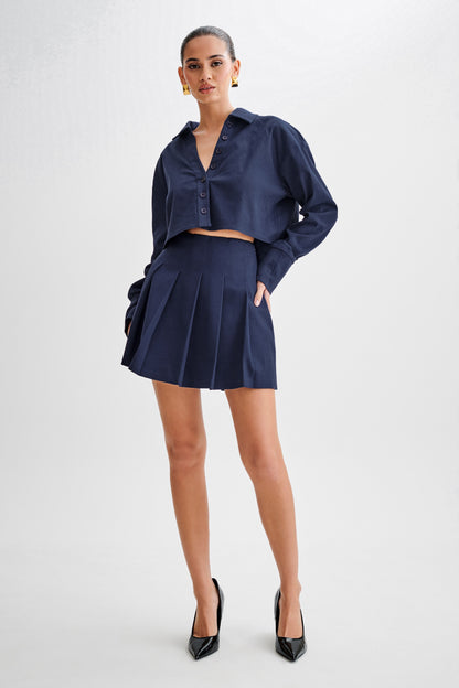Jupe mini plissée en coton Julianna - Bleu marine