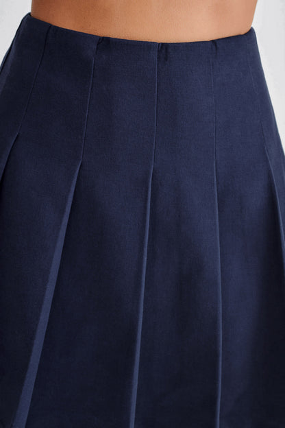 Jupe mini plissée en coton Julianna - Bleu marine