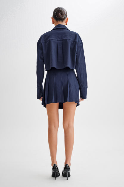 Jupe mini plissée en coton Julianna - Bleu marine