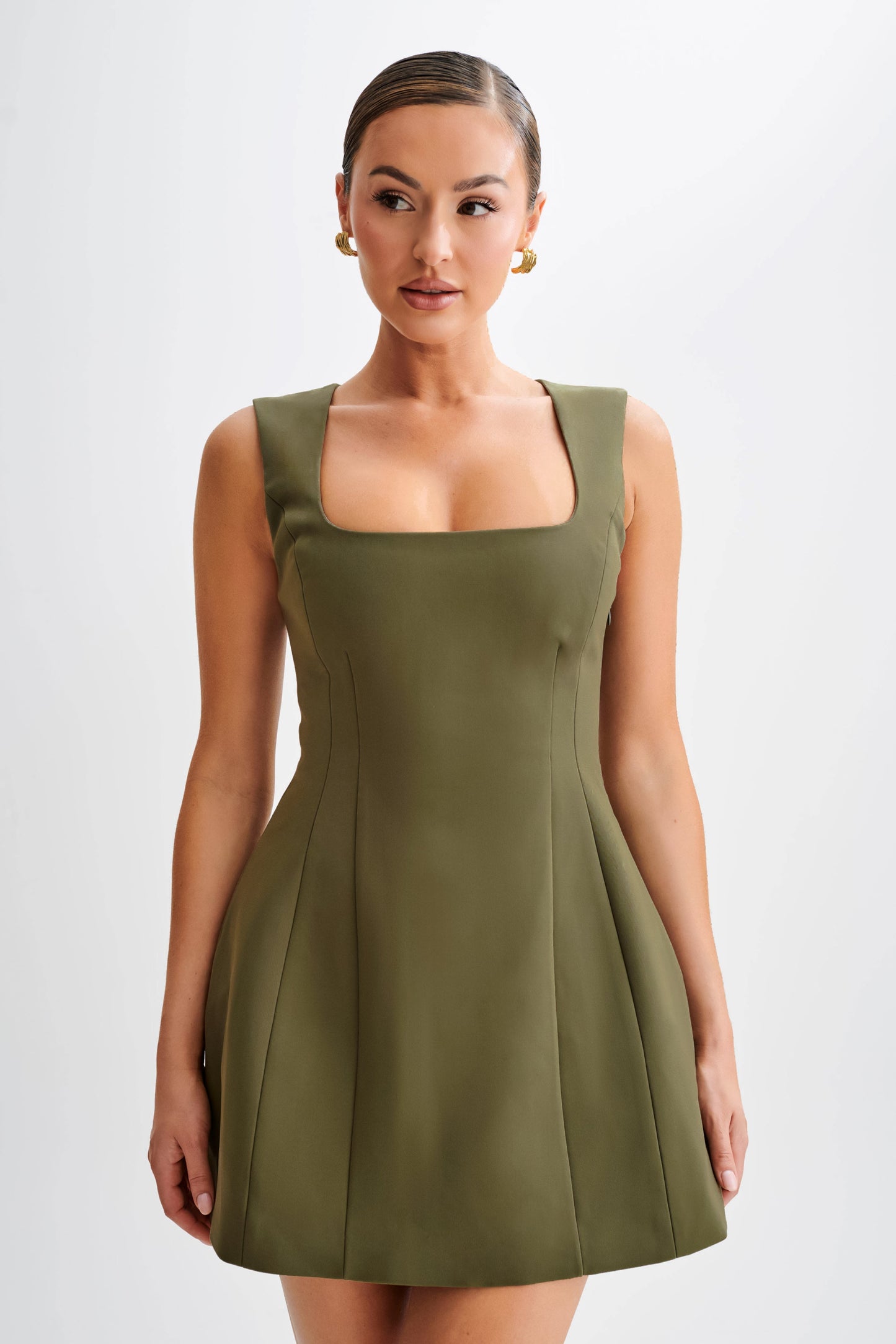 Mini-robe Lysandre en crêpe - Vert olive militaire