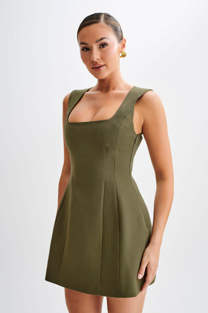 Mini-robe Lysandre en crêpe - Vert olive militaire