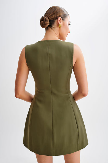 Mini-robe Lysandre en crêpe - Vert olive militaire