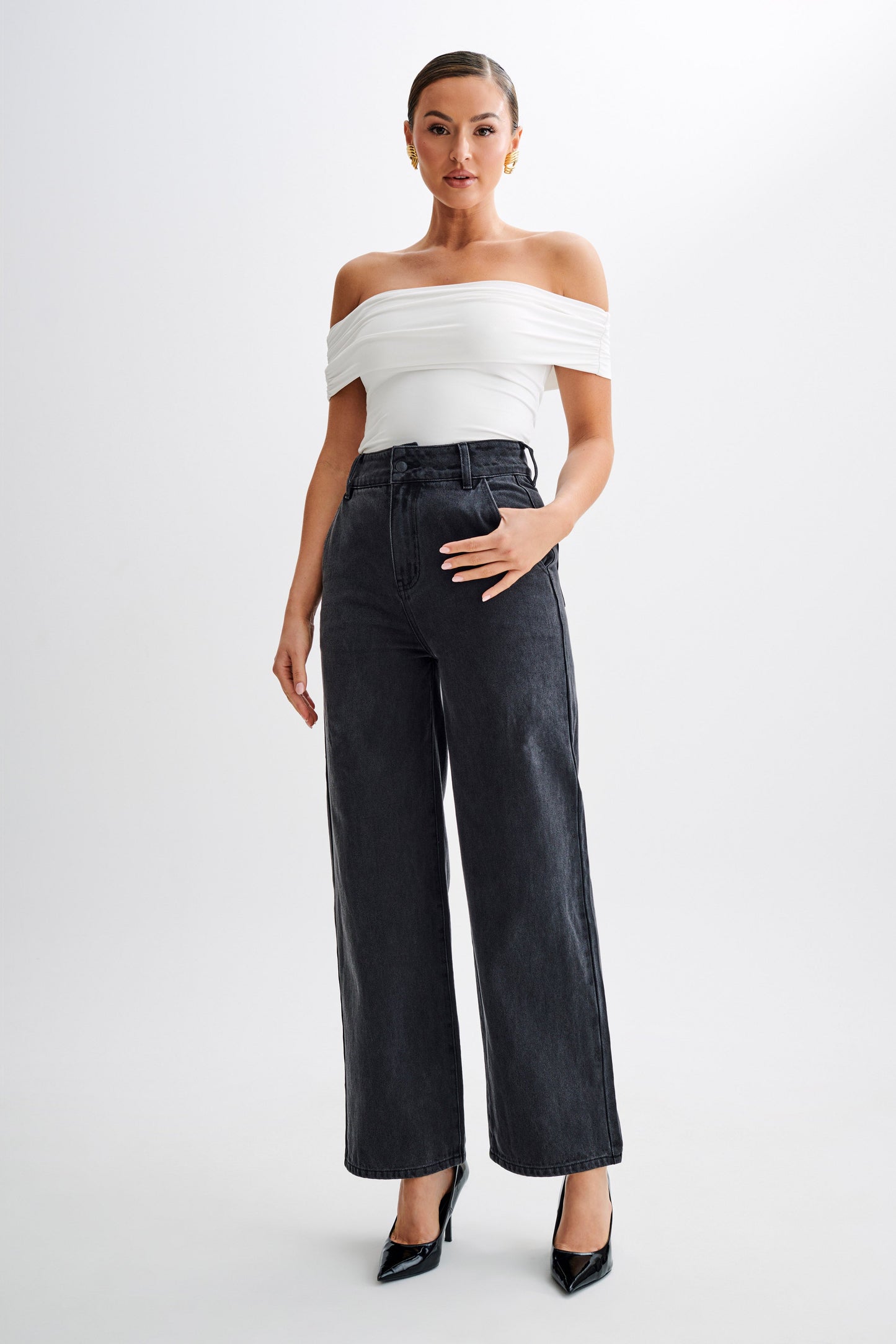 Meena Haut à épaules dénudées en nylon recyclé - Blanc