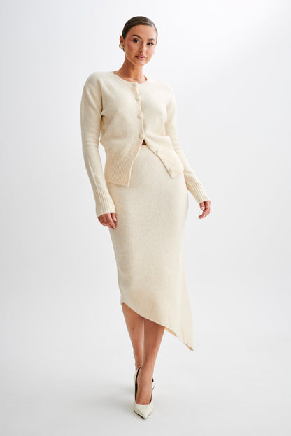 Jupe mi-longue asymétrique en tricot Genevieve - Crème Marle
