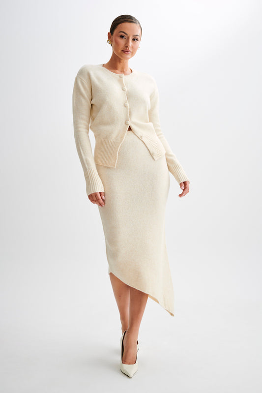 Jupe mi-longue asymétrique en tricot Genevieve - Crème Marle