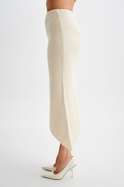 Jupe mi-longue asymétrique en tricot Genevieve - Crème Marle