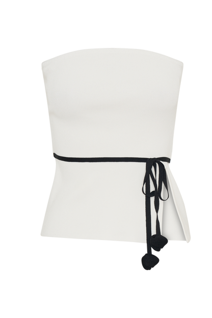 Top en tricot à nœud de rose sans bretelles Keaton - Blanc et noir