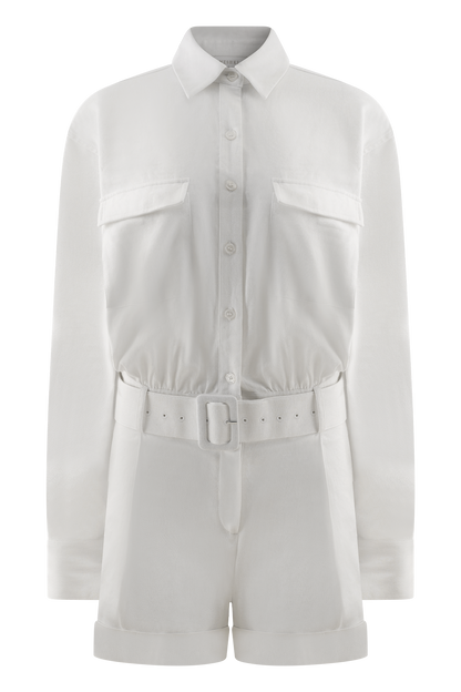 Combinaison en lin avec ceinture Adia - Blanc