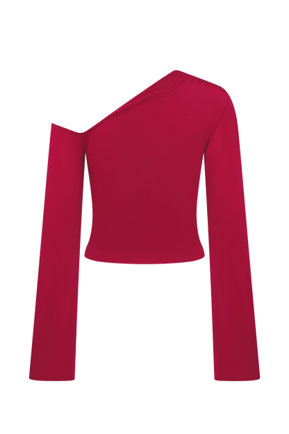 Top Ainsley asymétrique à manches longues avec ornements floraux - Rose fuchsia