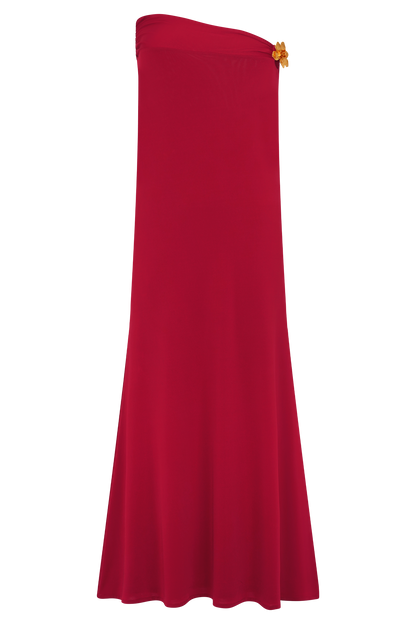 Jupe Maxi Asymétrique Ainsley avec Frotterie Florale - Rose Fushia