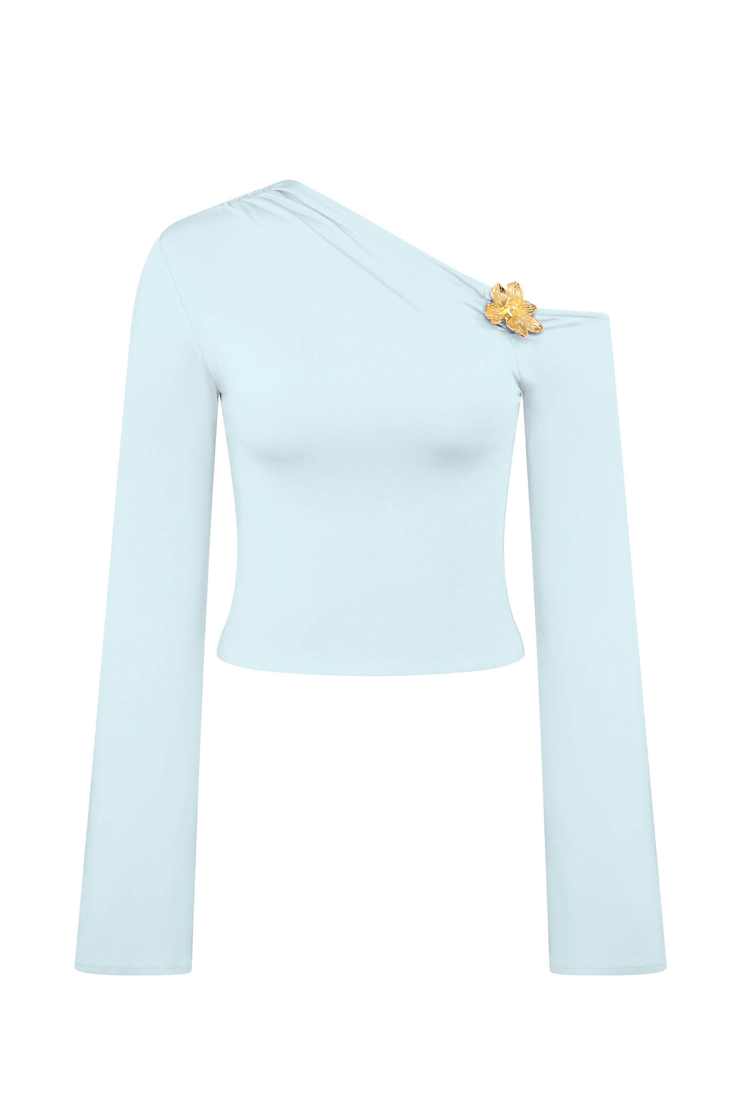 Top asymétrique à manches longues Ainsley avec ornements floraux - Bleu clair