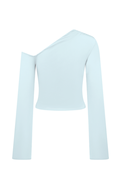 Top asymétrique à manches longues Ainsley avec ornements floraux - Bleu clair