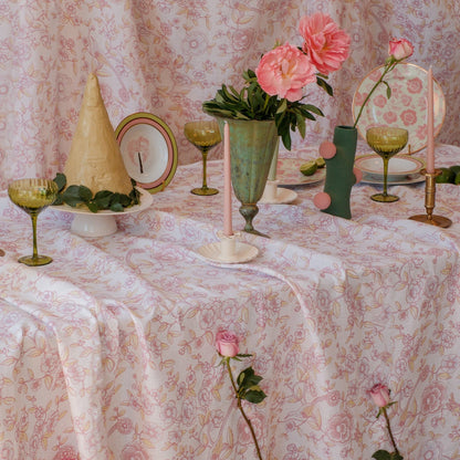 Nappe en lin Alma Hortus blanche à motifs mauves et verts