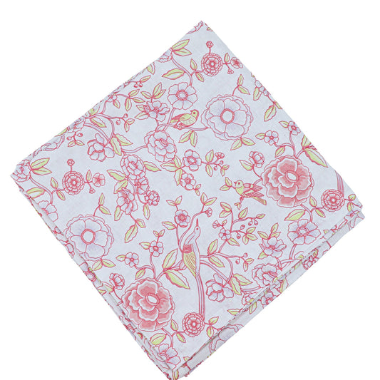 Nappe en lin Alma Hortus blanche à motifs mauves et verts