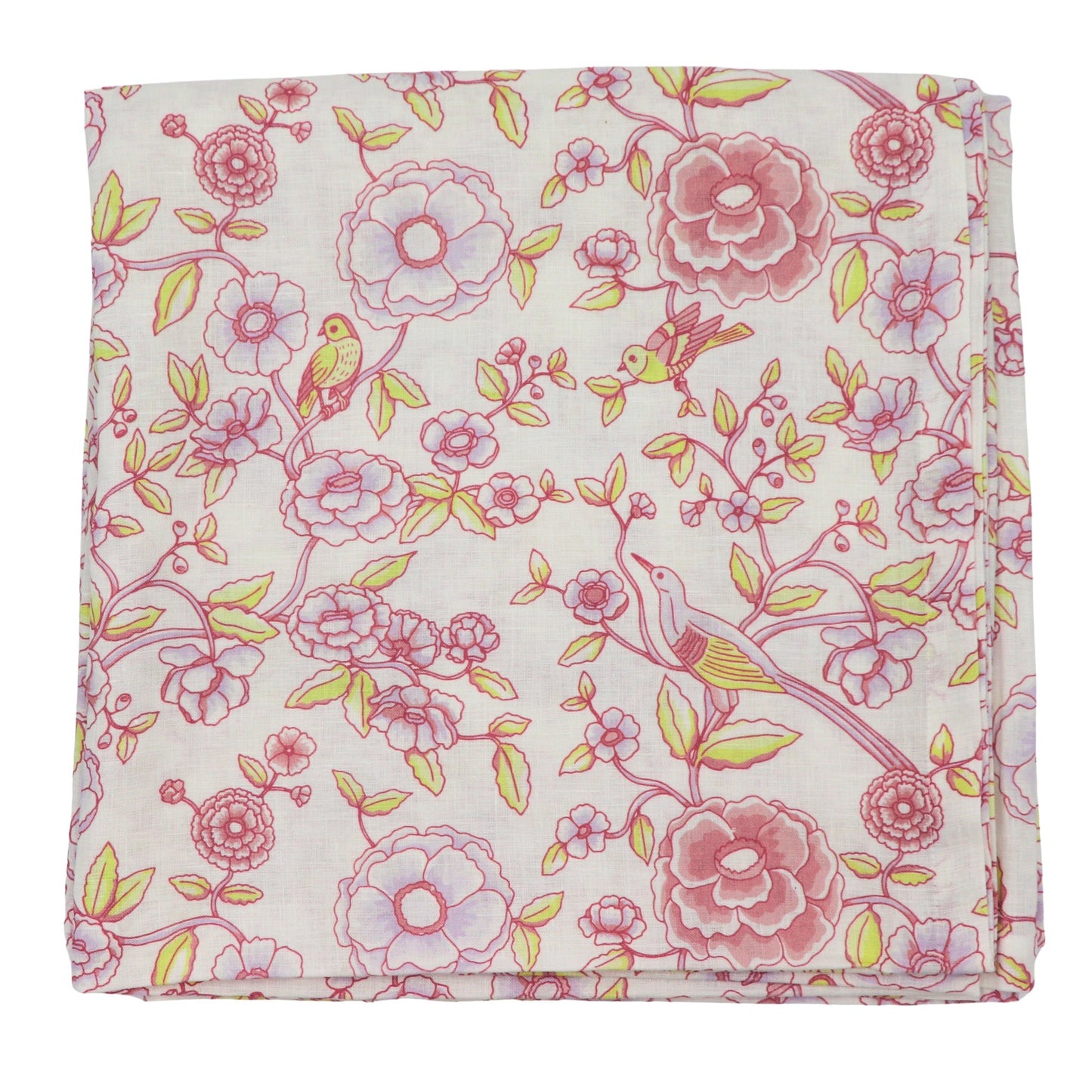 Nappe en lin Alma Hortus blanche à motifs mauves et verts