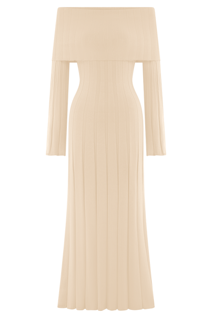 Robe mi-longue en jersey à manches longues Alonza - Crème