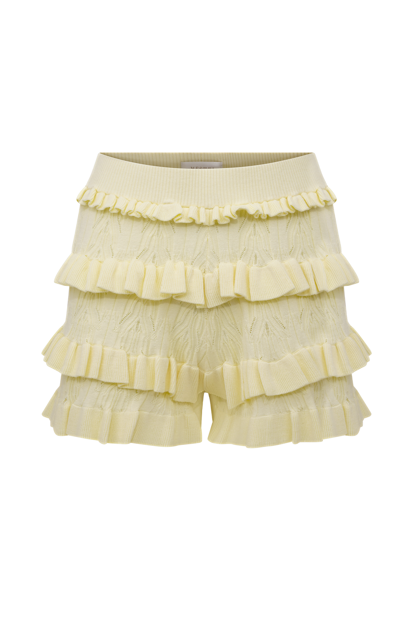 Shorts à volants en tricot Amy Pointelle - Citron