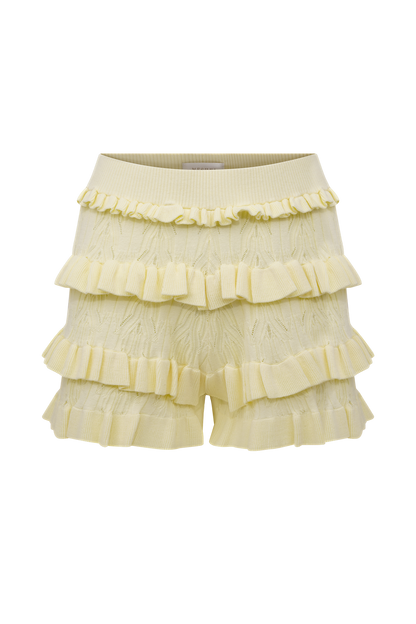 Shorts à volants en tricot Amy Pointelle - Citron