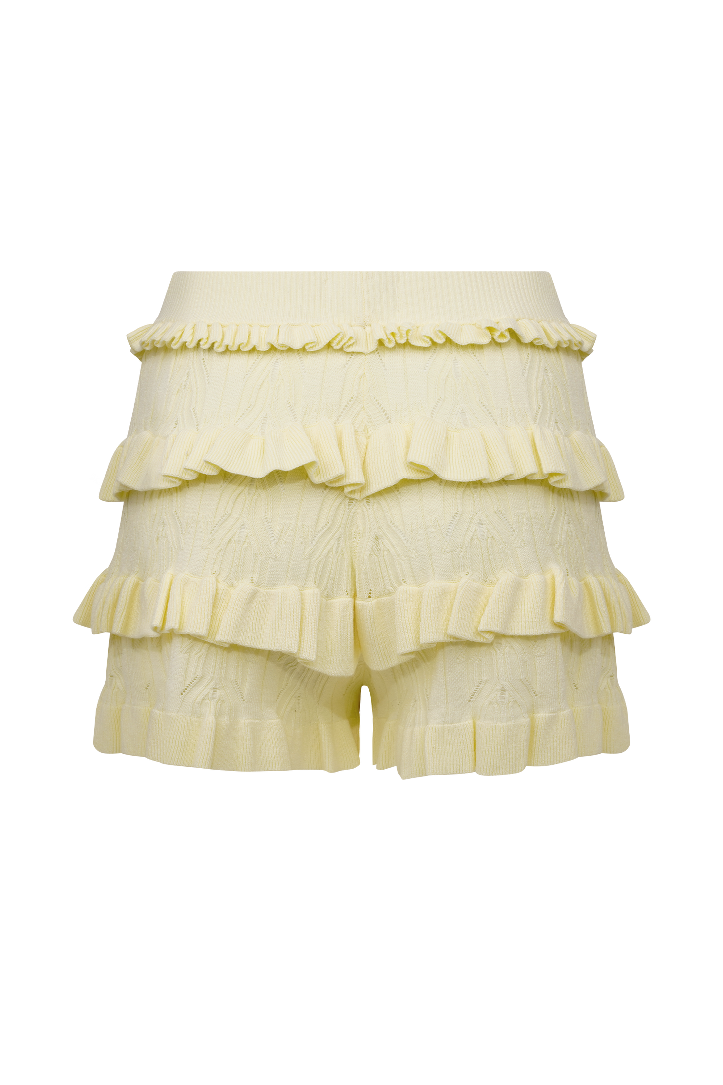 Shorts à volants en tricot Amy Pointelle - Citron