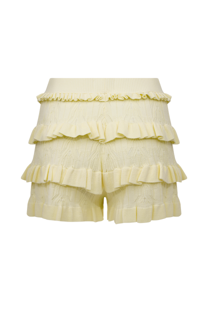 Shorts à volants en tricot Amy Pointelle - Citron