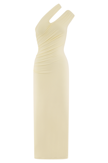 Robe midi en modal à une épaule Anastasia - Jaune pâle