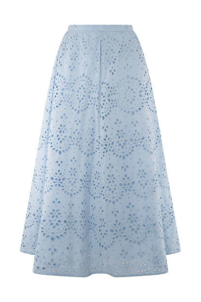 Jupe mi-longue brodée Arla - Bleu pâle de bleuet