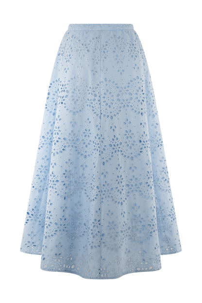 Jupe mi-longue brodée Arla - Bleu pâle de bleuet