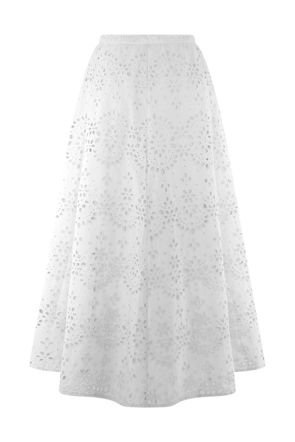 Jupe mi-longue brodée Arla - Blanche