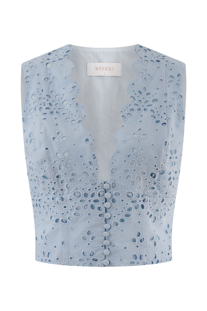 Top sans manches brodé Arla - Bleu pâle de bleuet