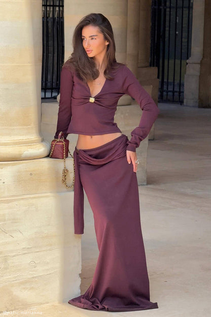 Jupe Maxi Tricotée à Taille Basse Bowie - Chocolat Noir