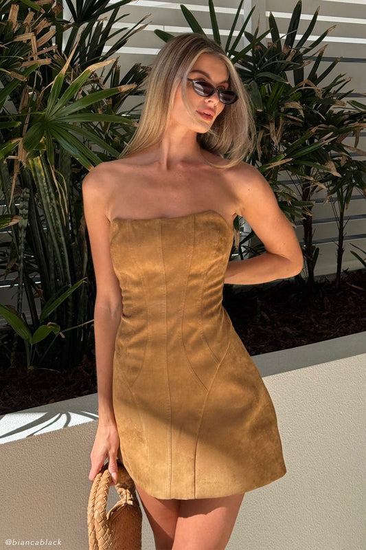 Mini-robe en similicuir de daim Andy - Camel